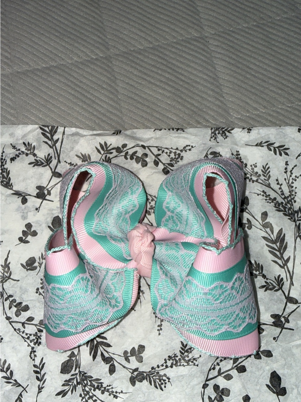 Kids Pink and Mint Lace Hair Bow